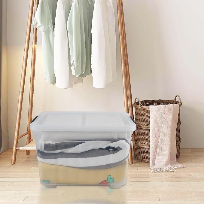 50 Quart Clear Storage Container with Lids and Wheels 4-Pack Clear Plastic Latching Bins