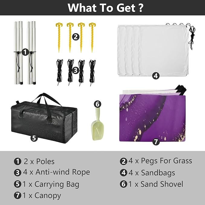 xigua Purple Texture Beach Tent Sun Shelter with Carrying Bag - Silver Coated Oxford Fabric Beach Canopy for Beach Camping Fishing - Includes Windproof Ropes Sandbags &amp Stakes