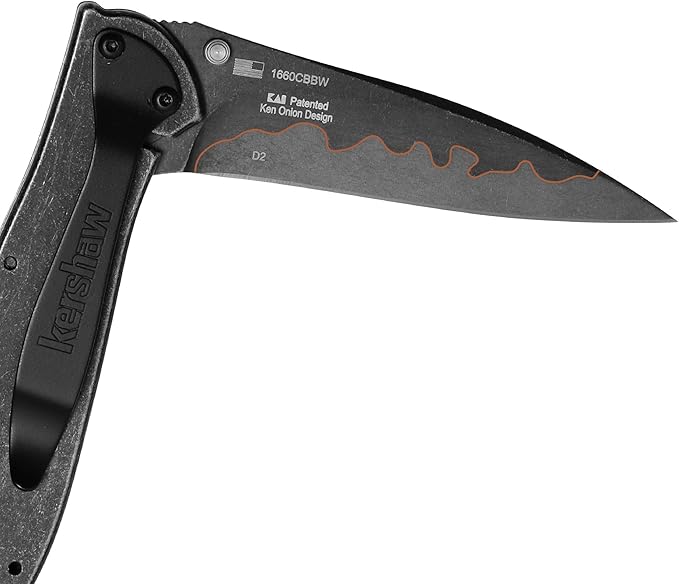 Kershaw Leek BlackWash Pocket Knife (1660BLKW) 3 Sandvik 14C28N Steel Blade 410 Stainless Steel Handle BlackWash Finish SpeedSafe Assisted Open Frame and Tip Locks Reversible Pocketclip 3 OZ