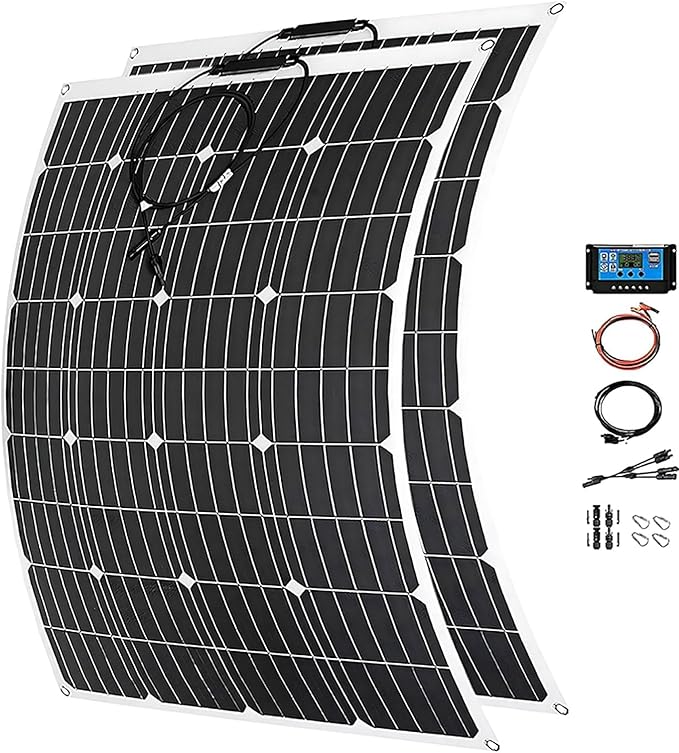 800 Watt Solar Panel Kit 2 × 400 Watt Flexible Solar Power Panel Photovoltaic Module with 40A Solar Charge Controller Monocrystalline Solar Panel for Camping Off Grid Battery Charging Boat