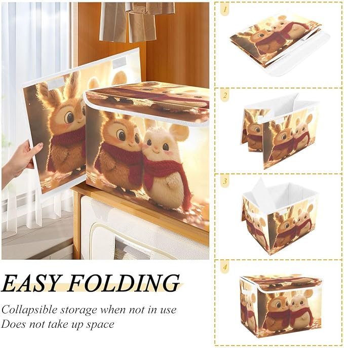 AIXIWAWA Lidded Storage Cube (Love Bunny) Fabric Foldable Closet Bins with Flip Lid and Handles Organizer Basket Container 16.5 x 12.6 x 11.8 IN