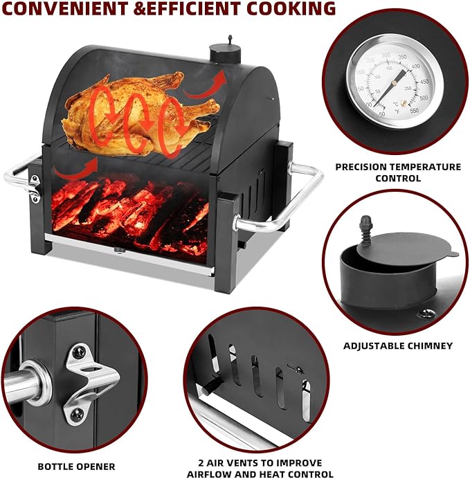 Portable Charcoal Grill Tabletop Outdoor Barbecue Smoker Small BBQ Grill for Outdoor Cooking Backyard Camping Picnics Beach by DNKMOR