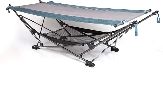 MacSports Collapsible Portable Folding Hammock with Removable Canopy - Includes Pillow and Mesh Storage Net Freestanding Heavy Duty Outdoor Hammock (Teal)