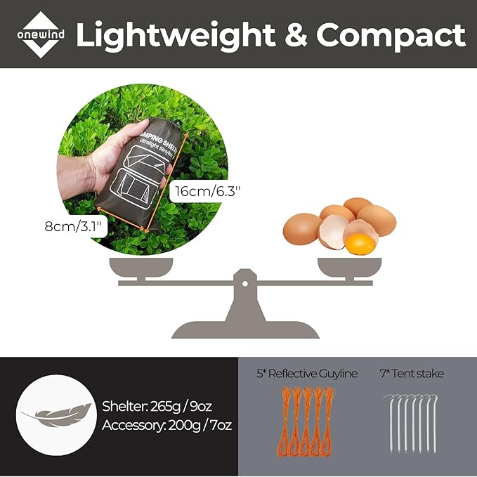 Onewind Emergency Shelter Survival Shelter Tent Lightweight Reusable Rainproof Windproof Shelter for Camping Hiking Backpacking and Camping Cot OD Green