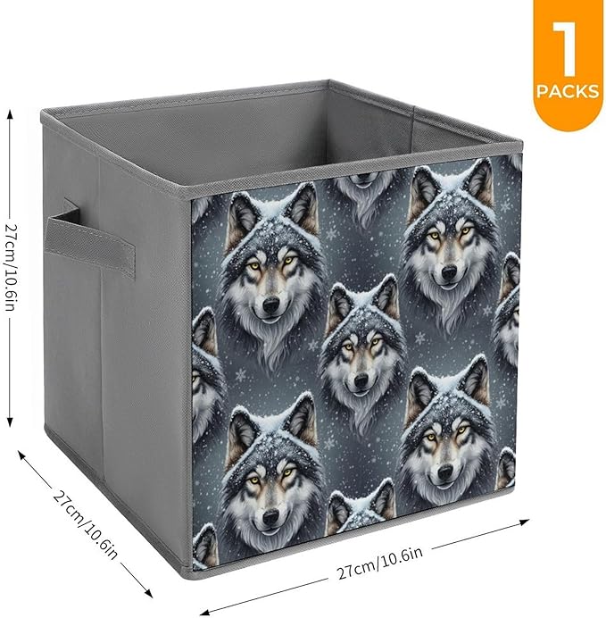 Collapsible Storage Cube with Handles Lone Wolf Space-Saving Foldable Organizer Bin for Bookshelf Cabinet Perfect for Small Apartments &amp Dorms