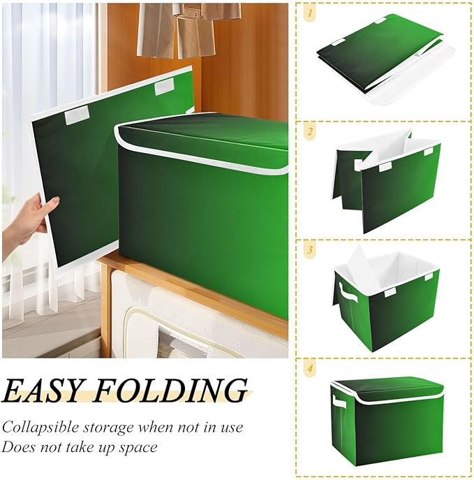 Green Gradient Storage Bin with Lid Foldable Closet Organizer Large Storage Bags for Office Supplies Office Basket
