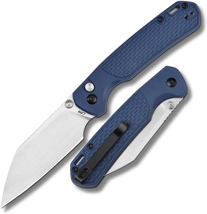 CJRB Pyrite-Light Pocket Knife Folding Knife with 3.34'' AR-RPM9 Steel Blade EDC Knife with Pocket Clip Pocket Knife for Men Women Sharp Camping Hiking Survival J1945 Blue Stonewash