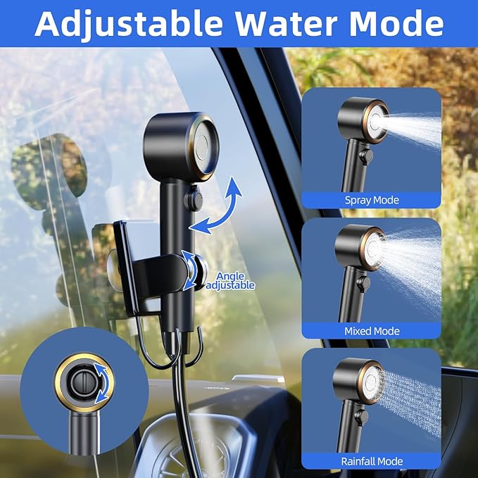 SRNPMIU Portable Camping Shower 8000mAh Rechargeable Outdoor Electric Shower Pump Shower Head with LED Display 3 Spray Mode IPX7 Waterproof Shower Kit for Camp Hiking Car WashingTravel