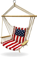 Hammock Chair Hanging Rope Swing *12 Patterns Quality Comfortable and Breathable Fabric - Indoor/Outdoor - Red White and Blue