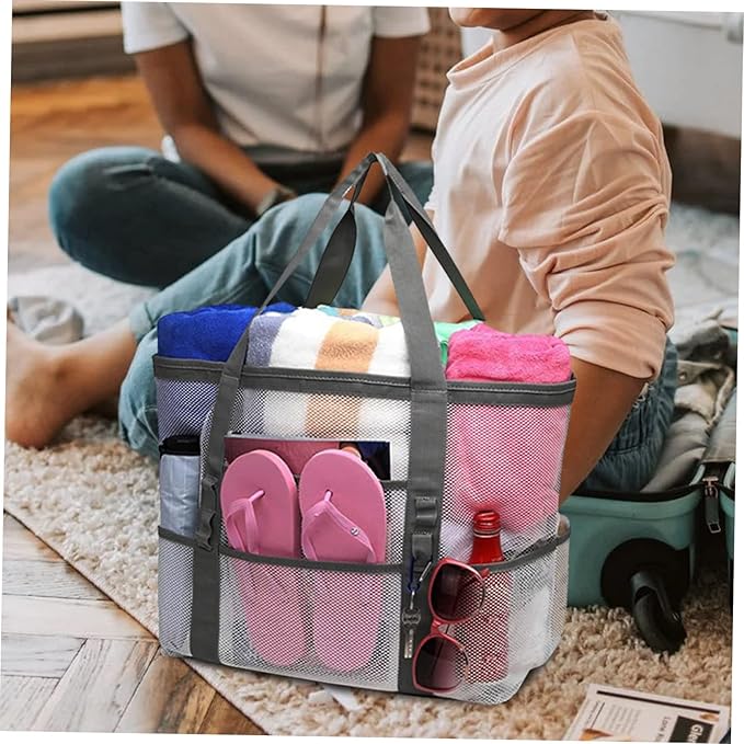 Housoutil 3pcs Portable Mesh Shower Bag for Beach Use Opening Design for Easy Access for Toys Swimming Camping Outdoor Sports Mesh Material