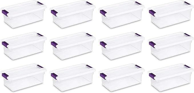 Sterilite 6 Qt ClearView Latch Storage Box Stackable Bin with Latching Lid Plastic Container to Organize Shoes in Closet Clear Base Lid 12-Pack