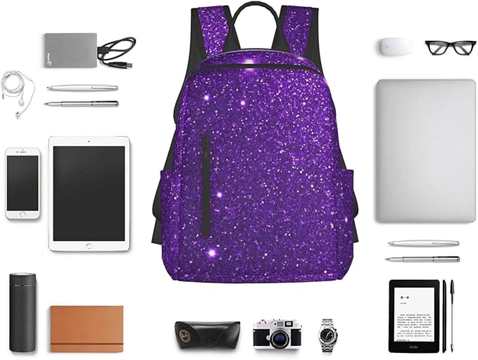Backpack Travel or Work Bookbag purple Glitter Sparkle texture Laptop Daypacks