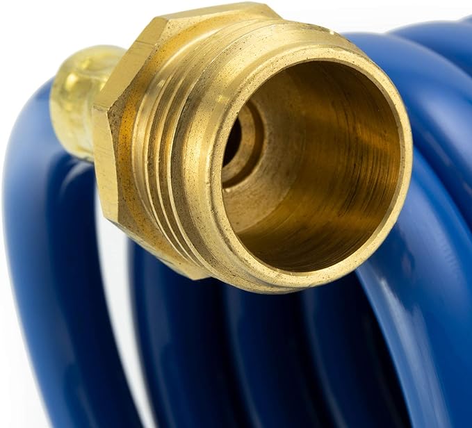 RecPro RV Blue Exterior Shower Hose | 15' Coiled Hose | Optional Flexible Quick Connect Sprayer | UV Resistant (With Sprayer)