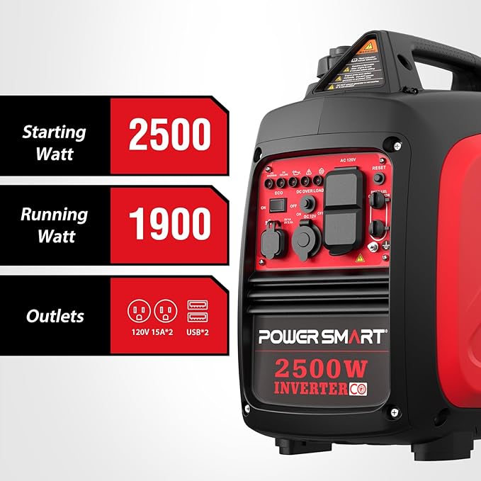 PowerSmart 2500-Watt Portable Inverter Generator Quiet for Camping