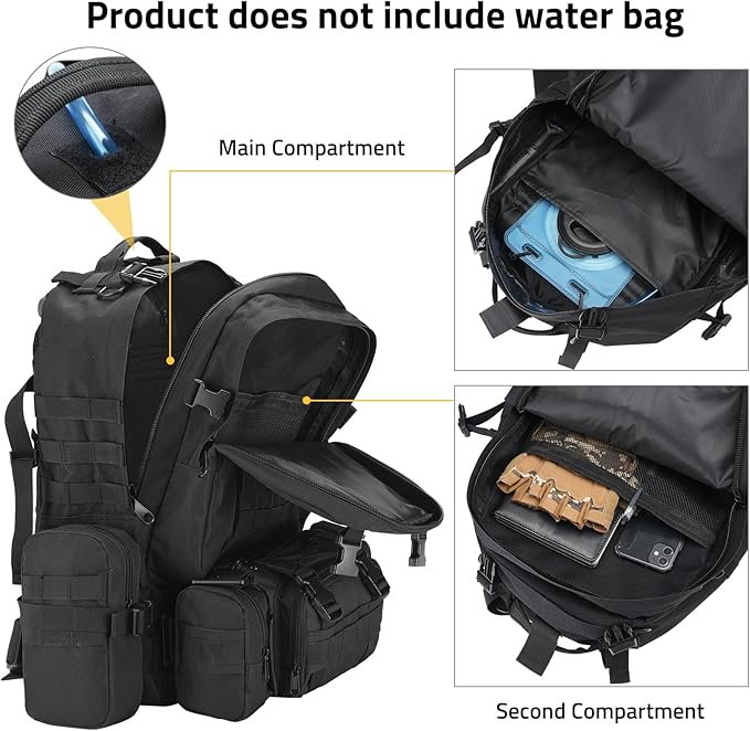 CVLIFE 60L Tactical Backpack for Men Women Military Large Army Rucksack With D-Ring Molle Clips Compass Accessories 3 Day Bug Out Survival Molle Bag Hiking Camping Gym Daypack BackpacksBlack