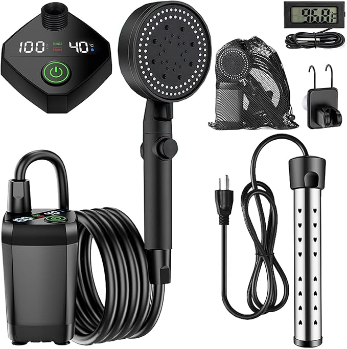 Portable Camping Shower Kit 6000mAh Rechargeable Outdoor Shower Kit with Intelligent LED Display for Camping Hiking RV Traveling Beach