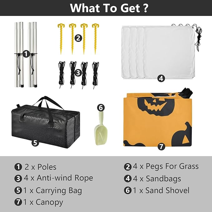 ALAZA Black Pumpkin Silhouette Pattern Beach Tent Sun Shelter UPF50+ Protection Beach Shade Canopy w/ 4 Sandbags for Outdoor Camping Fishing Backyard Fun Picnic 10x9 ft