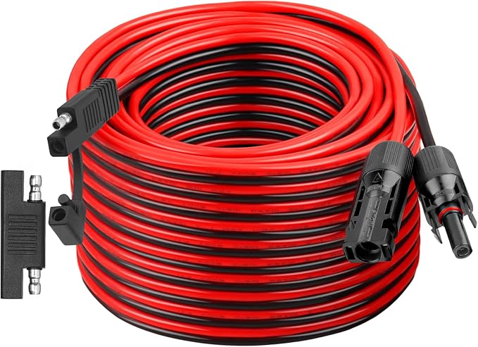 XRDS -RF 10AWG SAE to Solar Panel Connector Cable 100FT Heavy-Duty Tinned Copper Solar Extension Cable with SAE Polarity Reverse Adapter for Solar Power Systems and Battery Connections