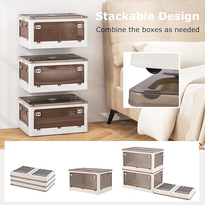 GOFLAME 6-Pack Storage Bins with Lids 32QT Stackable &amp Collapsible Plastic Storage Boxes with Wheels Foldable Closet Organizers with 5 Opening Ways