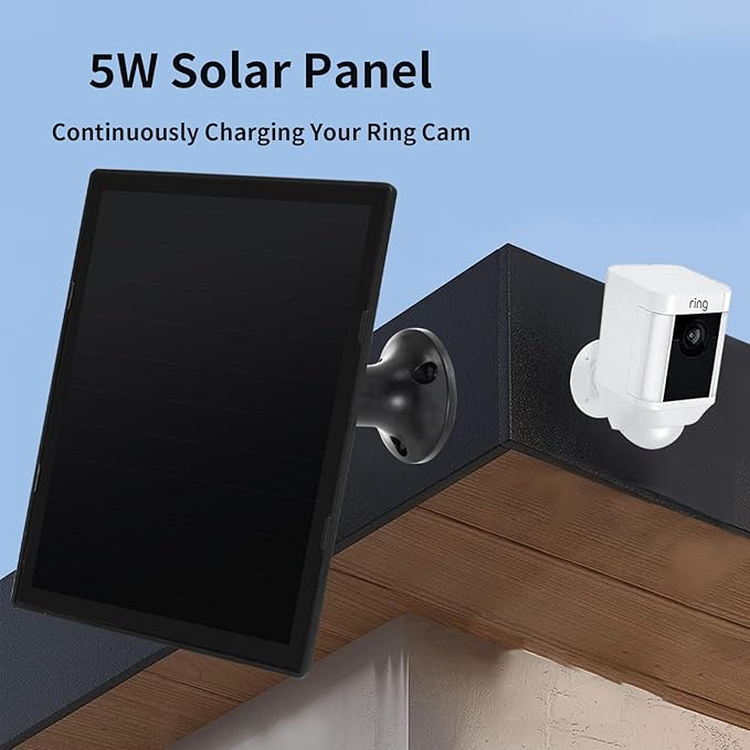 Solar Panel Charger for Ring Camera Compatible with Ri ng Stick Up Cam Stick Up Cam Pro Ring Spotlight Cam Plus/Pro 6W5V 13ft Charging Cable (Black-2Pack)