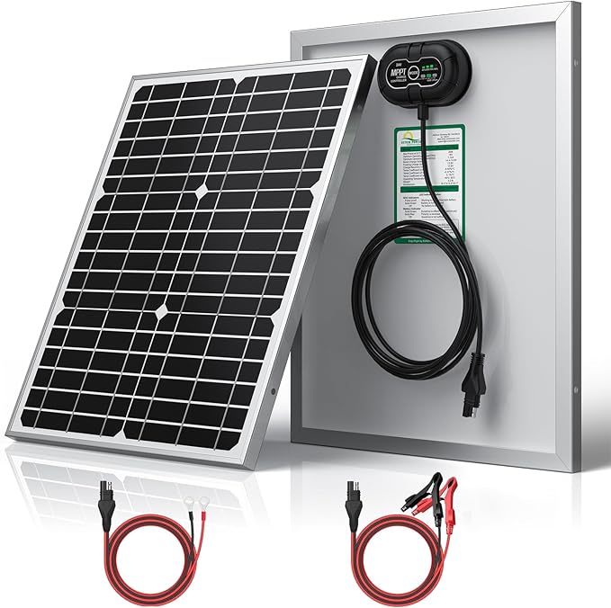 SUNER POWER 24V 20W Solar Battery Charger Maintainer Built-in Ultra Smart MPPT Charge Controller Waterproof 20 Watt Solar Panel Trickle Charging Kit for 24Volt AGM Lead-Acid Lifepo4 Battery