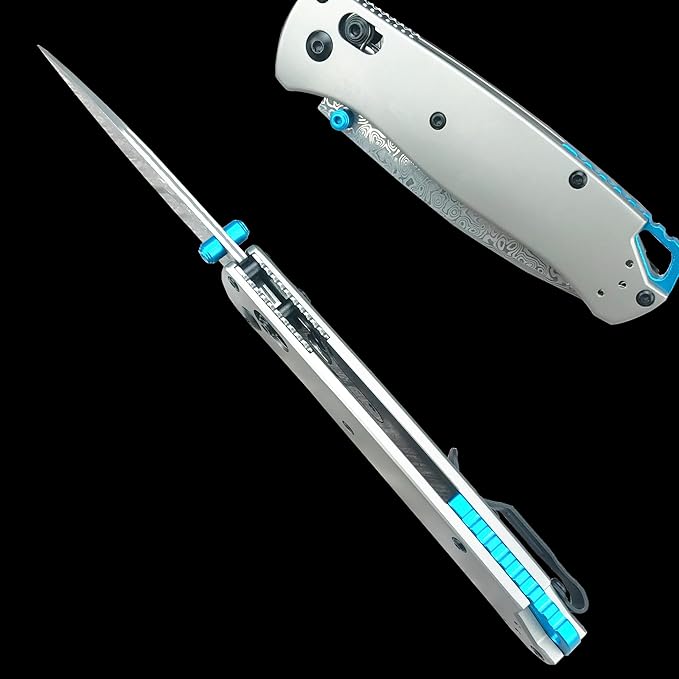 HUAAO Folding Knife Knife with Titanium Alloy Handle EDC Pocket Knife with Pocket Clip Cool Hunting Knives Gifts for Men EDC (Damascus knife)