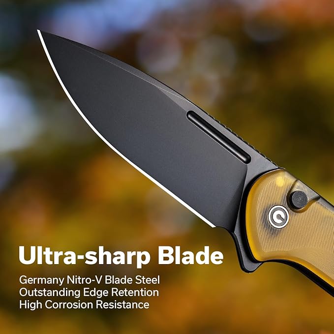 CIVIVI Pocket Folding Knife Button Lock Knife with Flipper Opener for EDC 3.48 Nitro-V Blade Ultem Handle Conspirator Utility Knife for Outdoor C21006-6