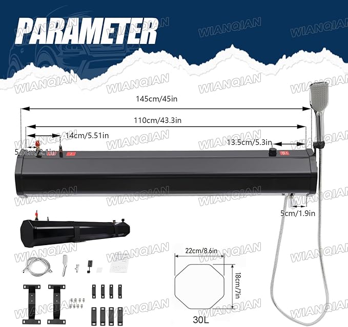 Portable Camping Solar Shower Portable Road Camping Shower Portable Solar Heated Road Shower 1.5m/4.9ft Water Pipe with Balancing Screws and Metal Feet Stable Bracket 7.93加仑/30升