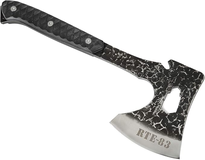 ROUTE83 Knives Hand Hammered Titanium Plated Tactical Tomahawk Hatchet Axe with Kydex Sheath