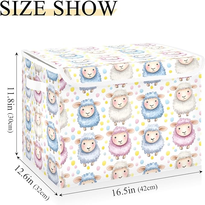 Storage Cube with Lid Cute Sheeps Print 16.5×12.6×11.8 IN 1 Pack Collapsible Large Capacity Foldable Storage Basket Bin Organizer