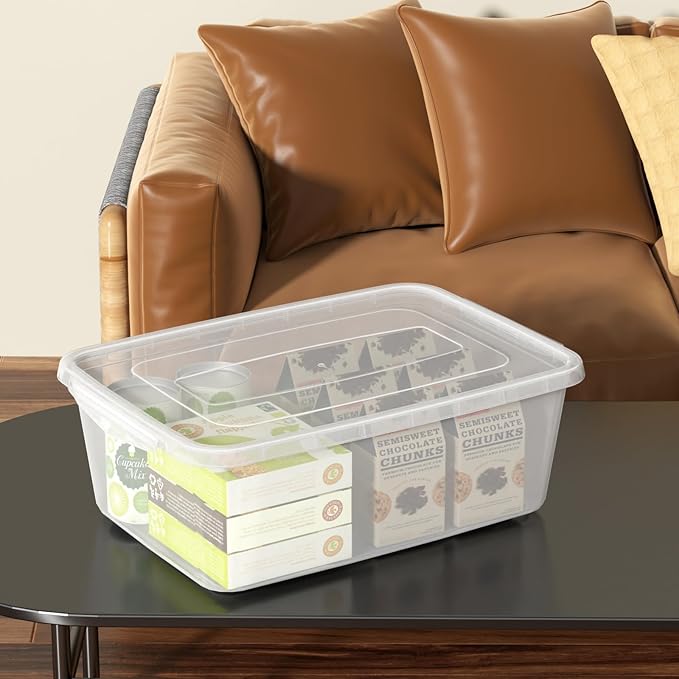 Readsky 12 Packs Clear Plastic Latching Storage Box 14 Quart Latch Containers with Lid Clear Latching Storage Bin