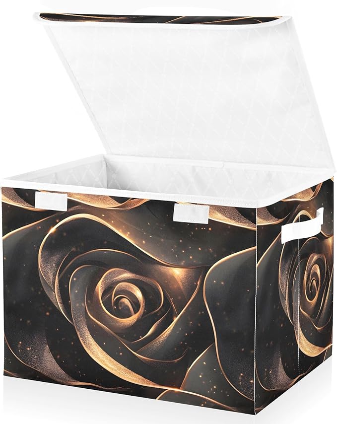 Storage Cube with Lid Luxurious Roses Print 16.5×12.6×11.8 IN Collapsible Large Capacity Foldable Storage Basket Bin Organizer