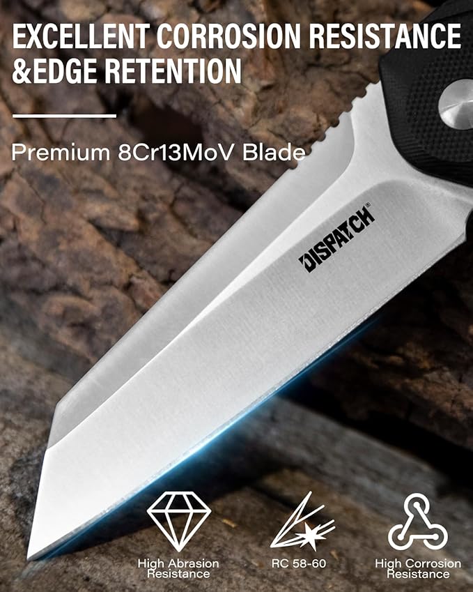 Dispatch Folding Pocket Knife with Clip 3.15 8Cr13MoV Steel Reverse Tanto Blade with G10 Handle Liner Lock Pocket Knives for Men Outdoor Camping Hunting Hiking Survival Pocketknife