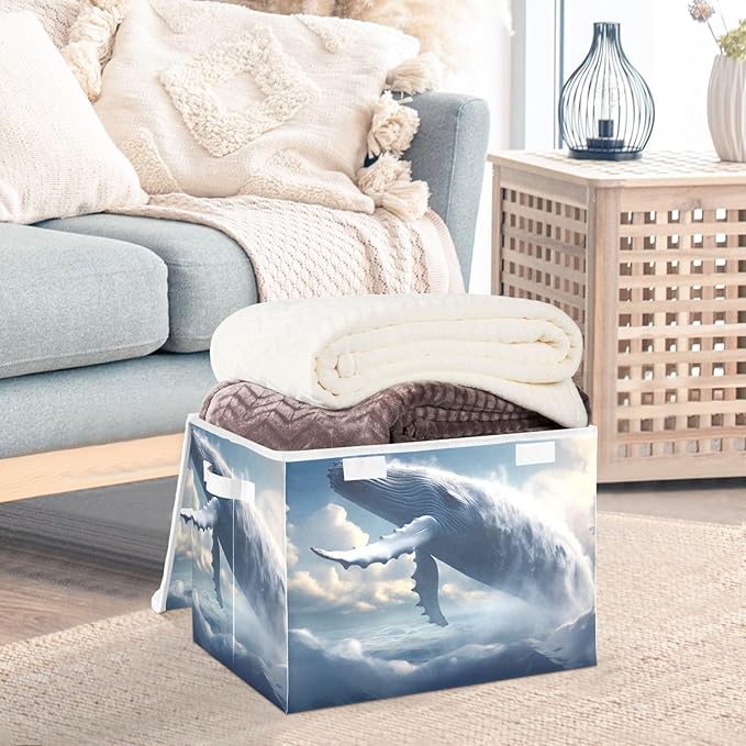 AIXIWAWA Lidded Storage Cube (Big Whale on Cloud) Fabric Foldable Closet Bins with Flip Lid and Handles Organizer Basket Container 16.5 x 12.6 x 11.8 IN