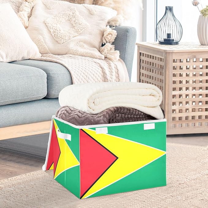 Guyana Flag Guyanese Blue Red Storage Boxes with Lids Collapsible Square Storage Garage Storage Bins for Office Supplies