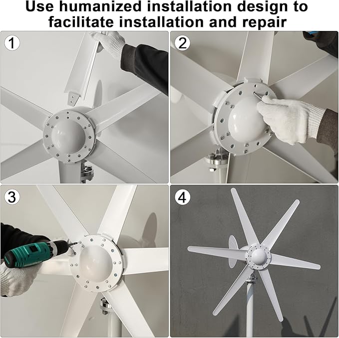 800W Wind Turbine Generator Kit 6-Blade 12V/24V Wind Energy System Durable Electromagnetic Power Generator for Home RV and Off-Grid Use White