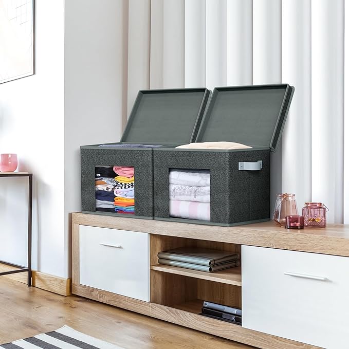 Univivi Foldable Fabric Storage Boxes Large Storage Bins with Lids [4-Pack] Collapsible Storage Cubes Organizer Containers Organization Baskets for Home Bedroom Closet (Black 17”x 12” x 12”)