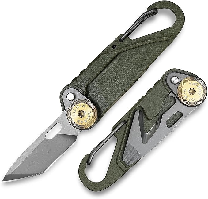 TACRAY Vinto 5-in-1 Small Pocket Knife – Ultra-Light Compact Multitool with Utility Knife Seatbelt Cutter Bottle Opener Flathead Screwdriver &amp Keyring Attachment for Everyday Carry (Green)