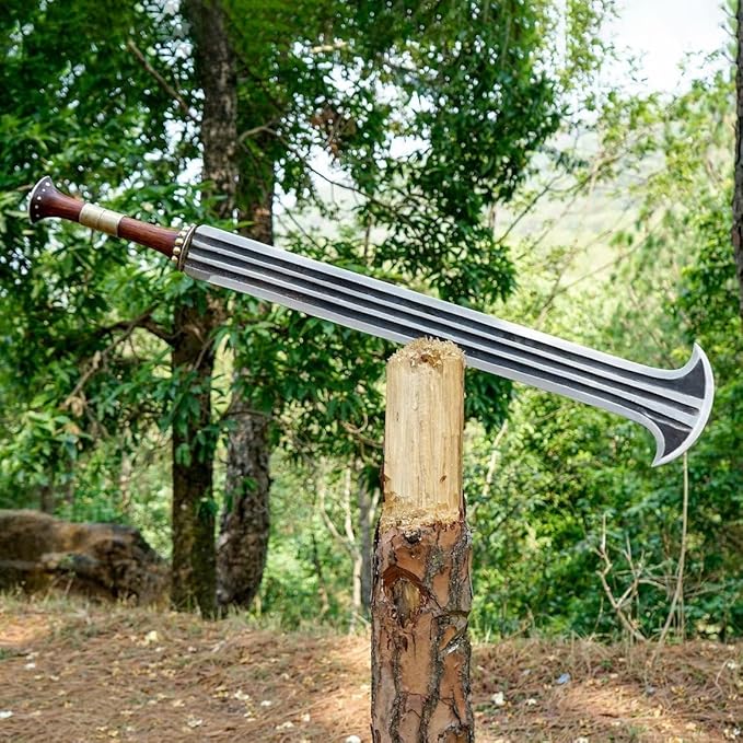 DARK WARRIOR-Handcrafted Konda Ikakalaka Sword | Functional &amp Sharpened | 5160 Carbon Steel Blade | Ancient Traditional African Sword | Leather Sheath for Anniversary Birthday Gift.