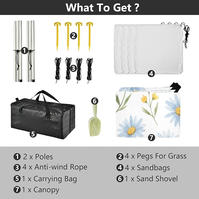 xigua Daisy Beach Tent Sun Shelter with Carrying Bag - Silver Coated Oxford Fabric Beach Canopy for Beach Camping Fishing - Includes Windproof Ropes Sandbags &amp Stakes