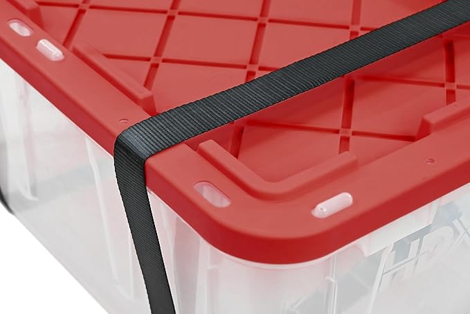CX BLACK &amp YELLOW XTRA TALL 27-Gallon Heavy Duty Clear Storage Container &amp Snap-Tight Lid Clear &amp Red (28.5L x 19.4W x 15.2H) Weather-Resistant Stackable See-Through Organization Tote