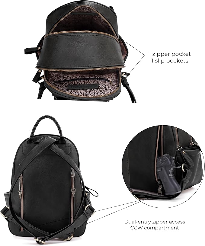 JESSIE &amp JAMES Women's Large Multi Compartments Fashion Concealed Carry Backpack|BK