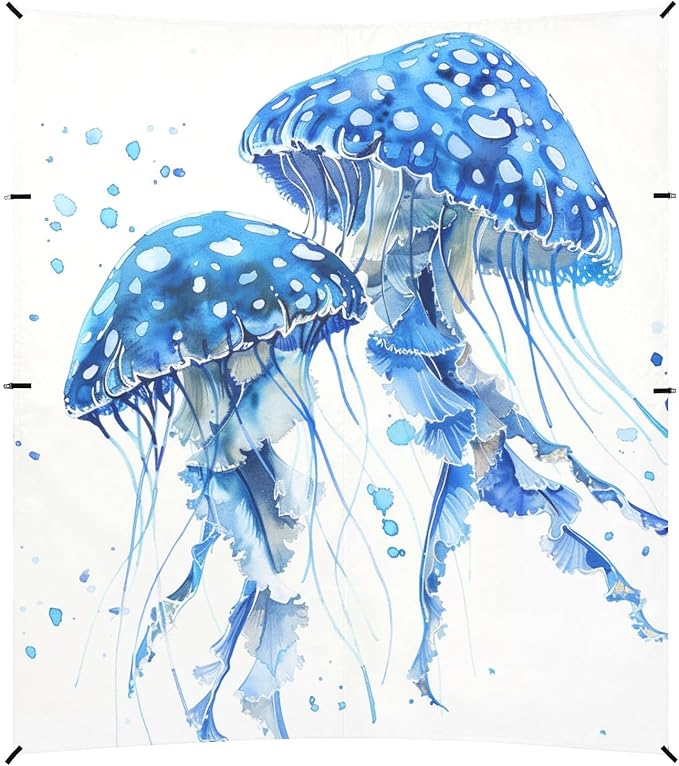 ALAZA Watercolor Blue Spotted Jelly Fish Aquarium Life Marine Animals Ocean Deep Sea Beach Tent Sun Shelter Portable Canopy Sunshade for Outdoor Camping Picnics Backyard Fun 10x9 ft