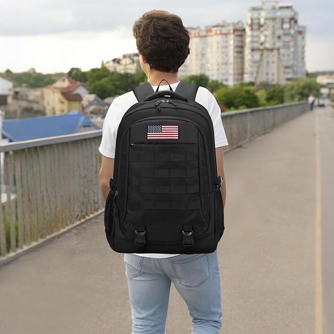 Tactical Backpack - 19'' Waterproof School Bag for Kids 15.6 Laptop Compartment &amp MOLLE Webbing for Camping Hiking Travel