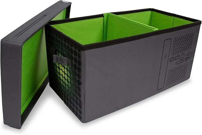 Ukonic Xbox Series X Logo Collapsible Storage Bin Chest with Lid | Fabric Basket Container with Handles Cubby Cube Closet Organizer | Video Game Gifts And Collectibles | 24 x 12 Inches