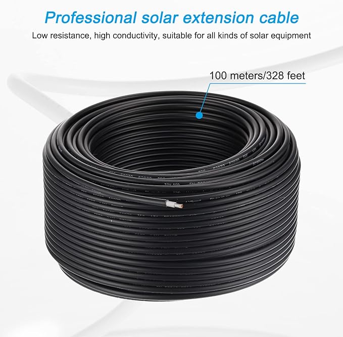 MECCANIXITY Solar Panel Wire 328ft 10AWG 6mm2 Solar Cable Extension Tinned Copper Wire Black for RV Boat Marine Solar Panel
