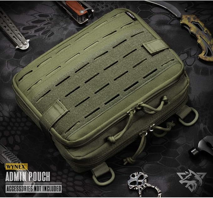 WYNEX Tactical Molle Admin Pouch of Laser Cut Design Utility Pouches Molle Attachment Military Medical EMT Organizer with Map Pocket EDC EMT Pack IFAK Tool Holder Universal U.S.A Patch Included