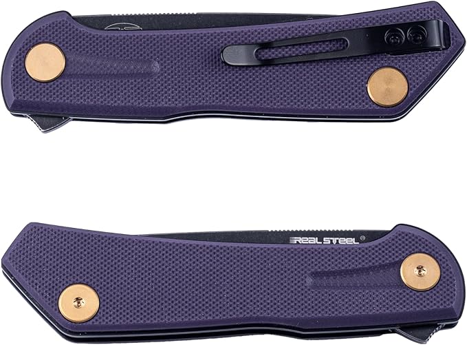 Real Steel VALORE liner lock flipper Pocket Knife - Nitro-V Steel ball bearing  G10 HandleTwo-Bolt Design Language of Poltergeist Works - Perfect for Camping Hiking EDC Cutting Tasks (Pruple G10/