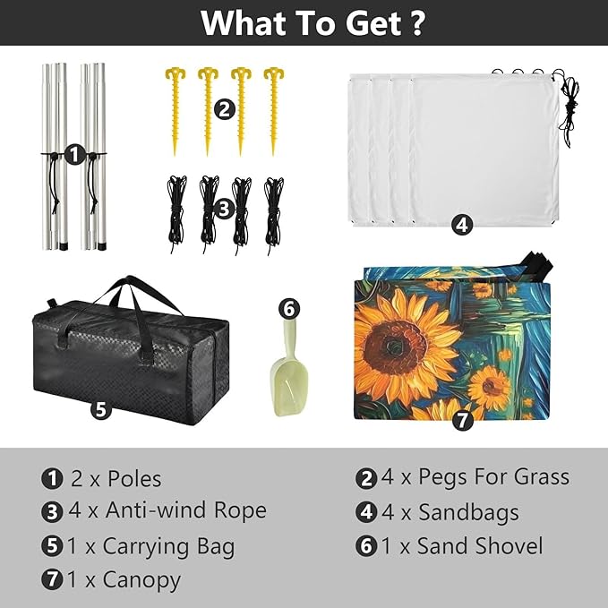 ALAZA Starry Sky Sunflowers Gogh Beach Tent Sun Shelter UPF50+ Protection Beach Shade Canopy w/ 4 Sandbags for Outdoor Camping Fishing Backyard Fun Picnic 10x9 ft
