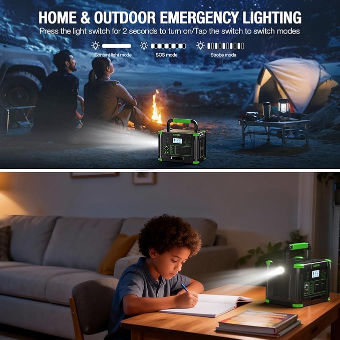 500W Portable Power Station (1000W Peak) 2x 110V AC Outlets &amp 60W USB-C PD 10-Output Portable Power Bank with Wireless Charger for Camping RV Travel and Home Emergency Power Backup Off-Grid Li